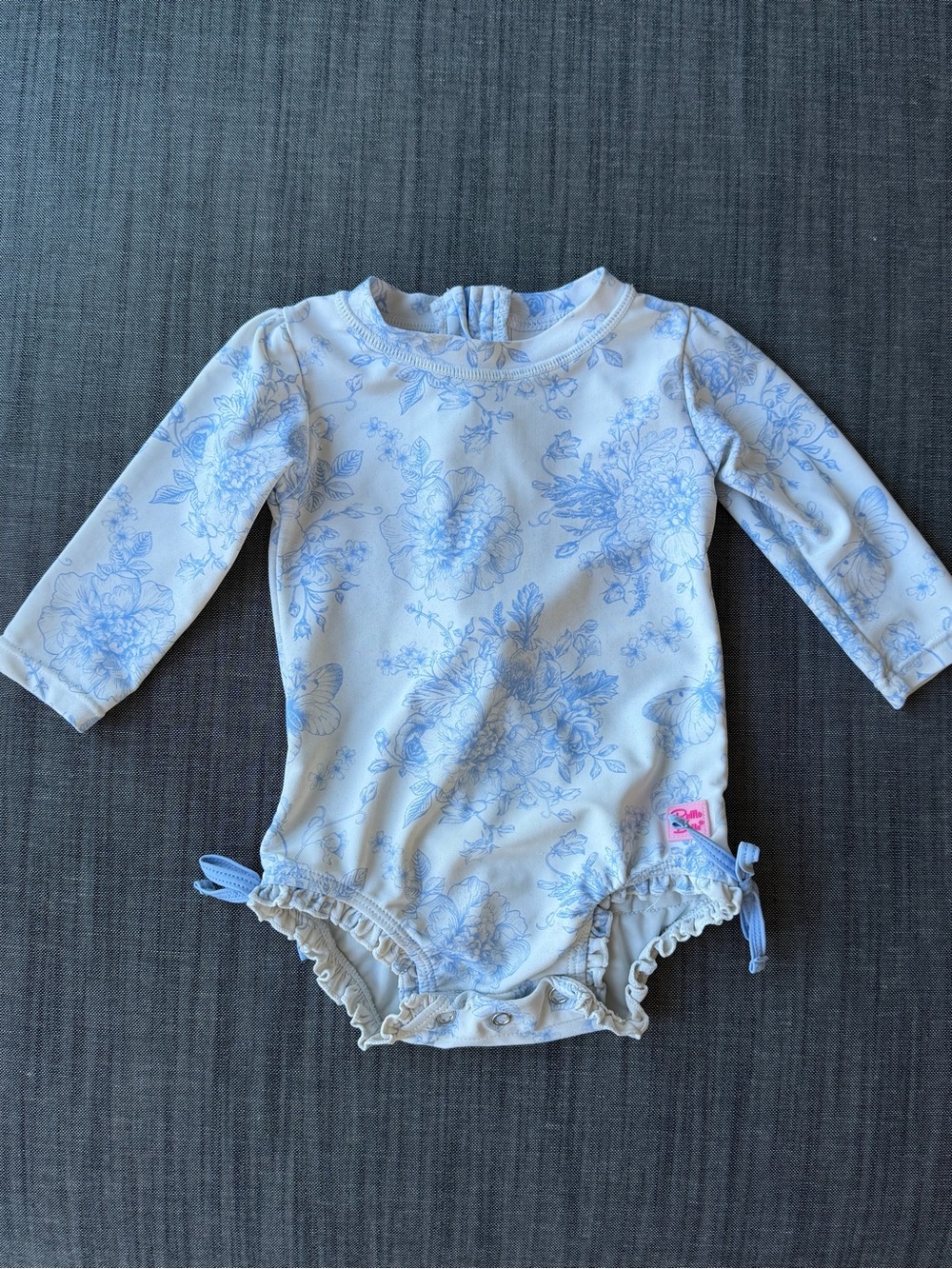 Ruffle Butts Light Blue Floral Long-Sleeve Baby Swim One-Piece